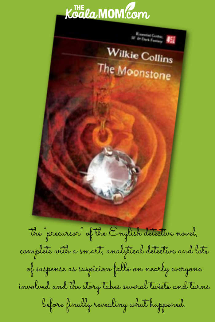 "...the “precursor” of the English detective novel, complete with a smart, analytical detective in the person of Sergeant Cuff, and lots of suspense as suspicion falls on nearly everyone involved and the story takes several twists and turns before finally revealing what happened." a review of Wilkie Collin's novel The Moonstone.
