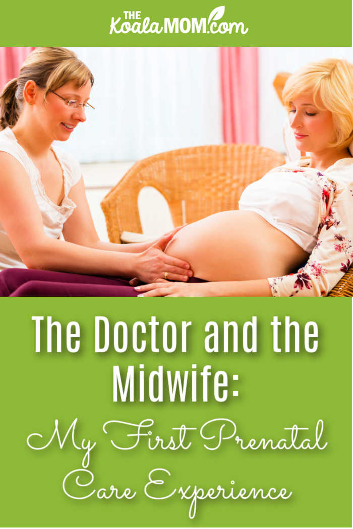 The Doctor and the Midwife: My First Prenatal Care Experience. Photo of midwife checking a pregnant mom's belly via Depositphotos.