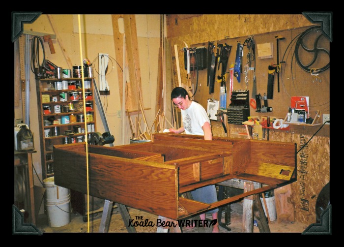 Bonnie building a wood desk
