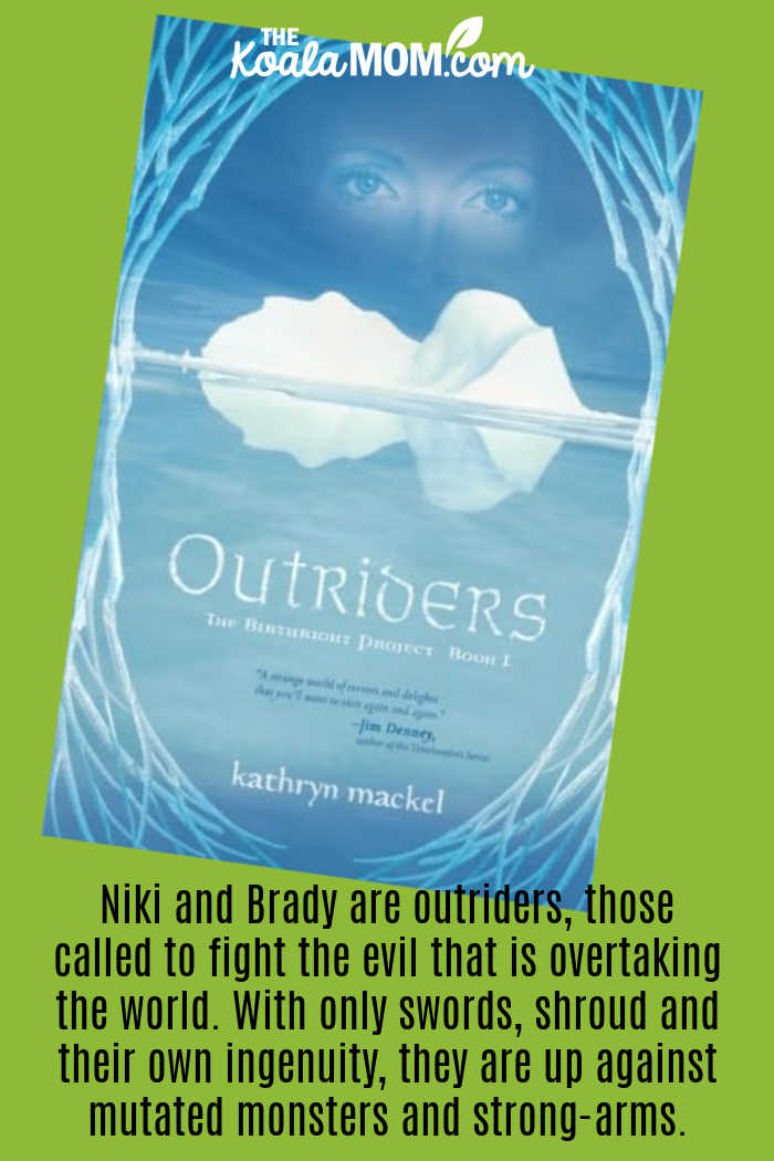 "Niki and Brady are outriders, those called to fight the evil that is overtaking the world. With only swords, shroud and their own ingenuity, they are up against mutated monsters and strong-arms." Book review of Outriders by Kathryn Mackel. Cover photo via Amazon.