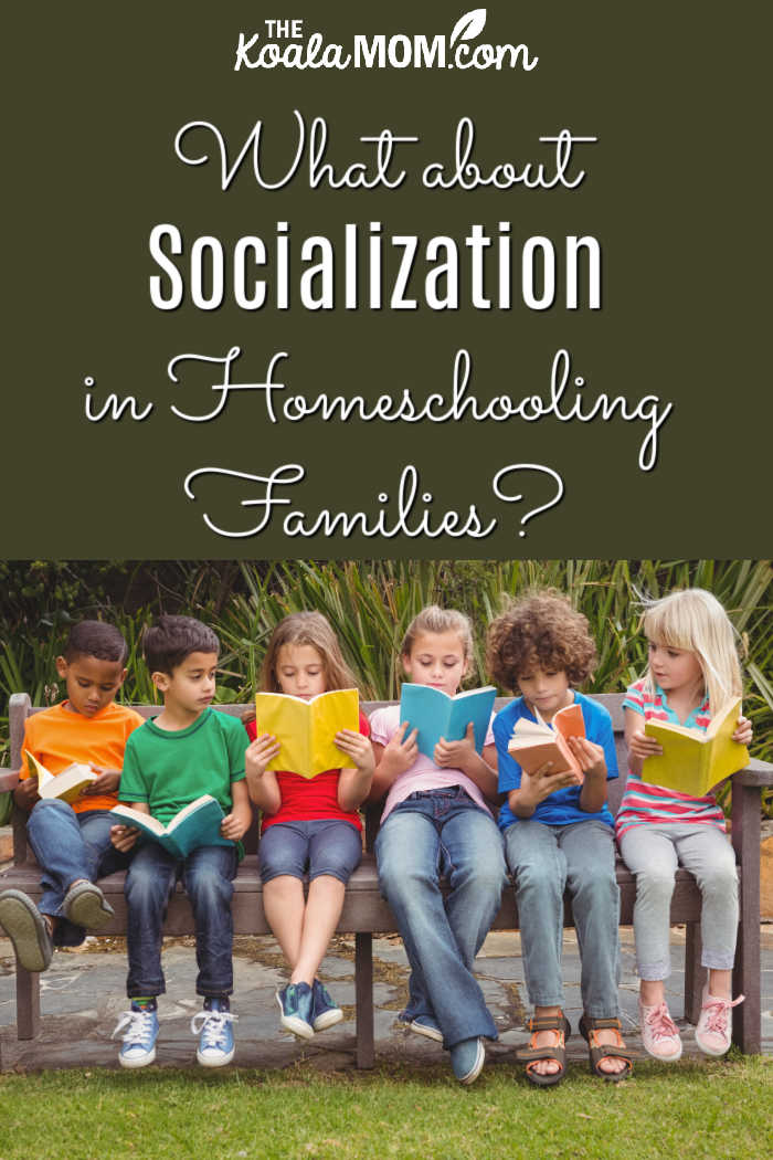 What about Socialization in Homeschooling Families? Photo of several kids reading together on a bench via Depositphotos.