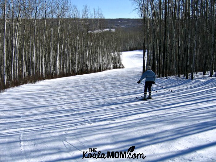 My mom skiing down a run at the Little Smoky Ski Area in northern Alberta.