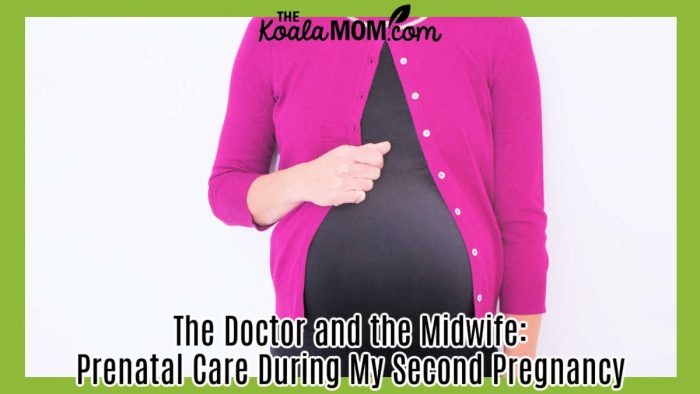 The Doctor and the Midwife: Prenatal Care During My Second Pregnancy. Photo of Bonnie Way wearing a pink sweater over a black dress while pregnant. 