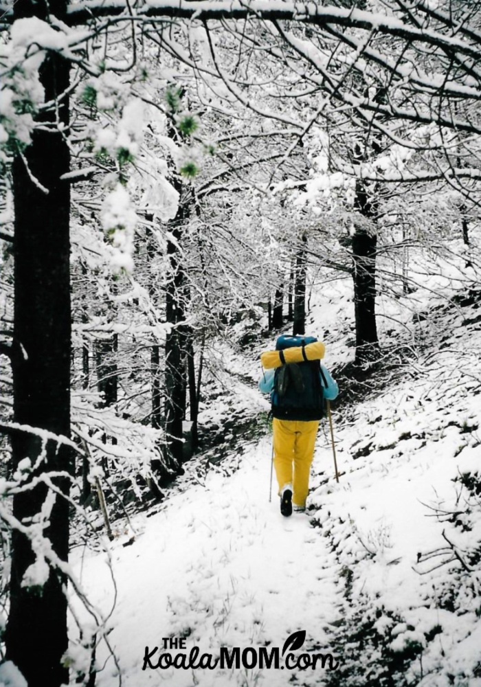 Hiking in wet snow.