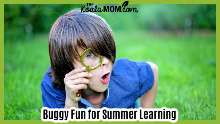 Buggy Fun for Summer Learning. Photo of a child with a magnifying glass laying in the grass via Depositphotos.
