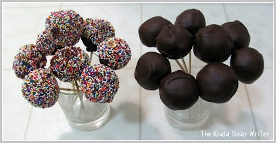 Chocolate cake pops and sprinkled cake pops for a fourth birthday party