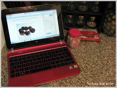 Vegan dark chocolate cake pop recipe on a pink HP Netbook