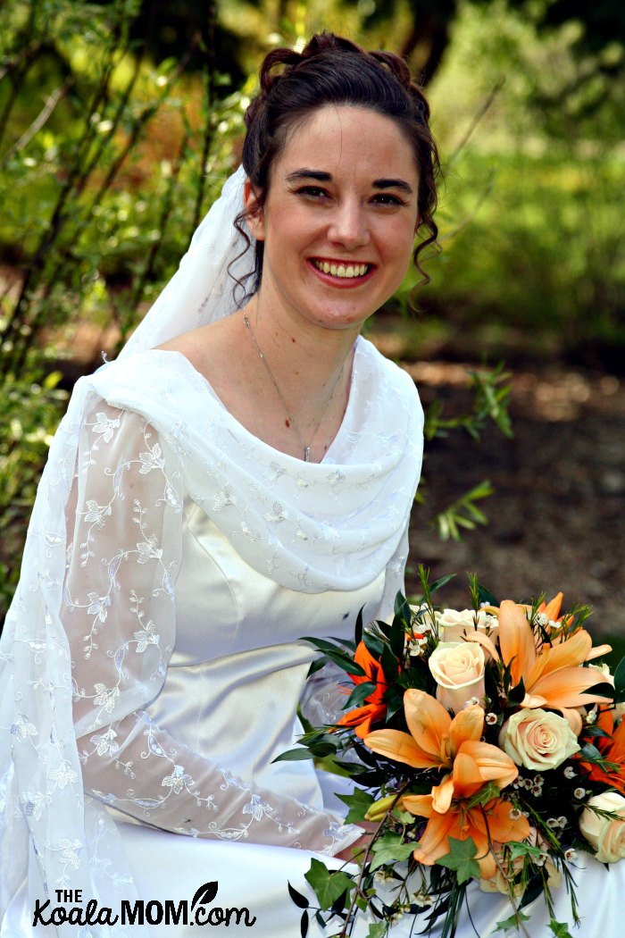 Bonnie Way with her wedding bouquet.