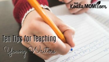 Ten Tips for Teaching Young Writers. Child write in a notebook. Close up hand and pen