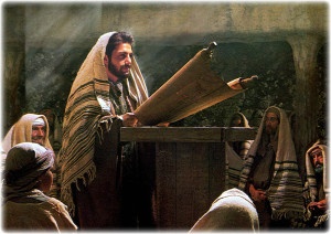 Jesus teaching in the synagogue.