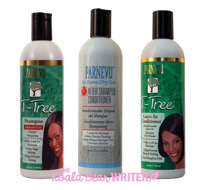 Parnevu T-Tree hair care products, including shampoo and leave-in-conditioner