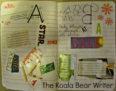Letter A collage in my daughter's alphabet notebook.