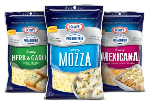 Kraft Shredded Cheese with a Touch of Philadelphia in Three Flavours