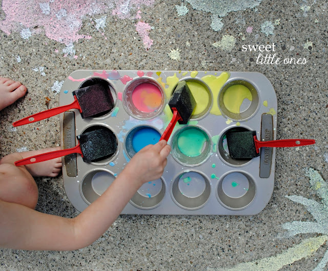 Kids using DIY chalk paint
