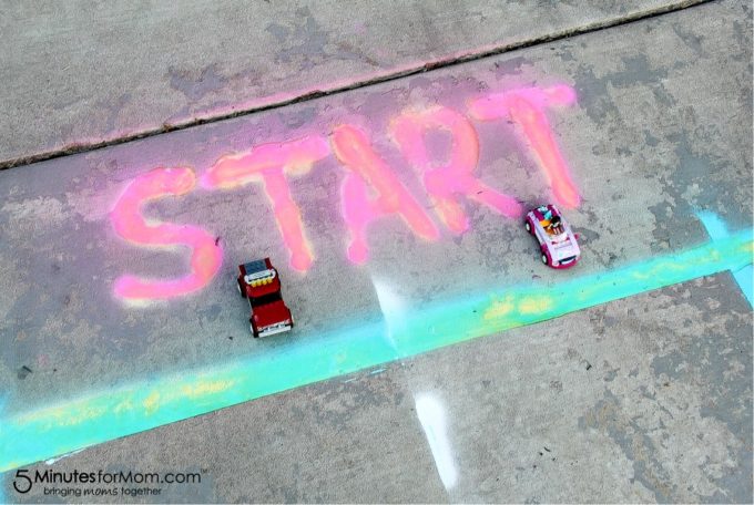 Chalk race track for toy cars.