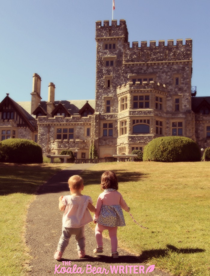 Two little princesses exploring a local castle.