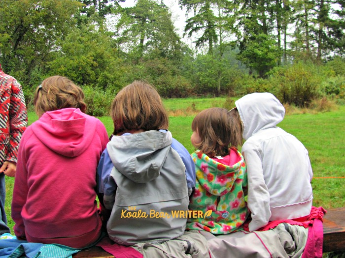 Children watching the birds fly at the Raptors centre in Duncan, BC