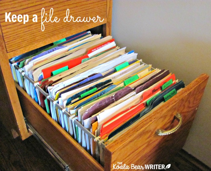 Stay organized by keeping a file drawer for papers