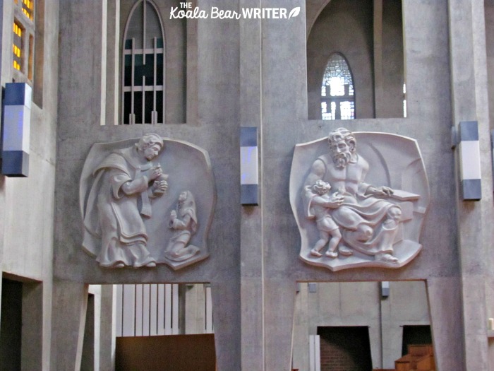 Carvings of saints at Westminster Abbey in Mission, BC