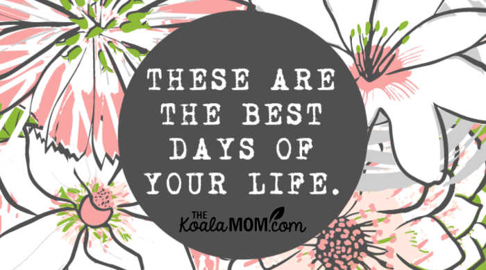 THESE ARE THE BEST DAYS OF YOUR LIFE. (Typewriter quote on pink, green and white floral background.)
