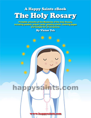 Happy Saints Holy Rosary ebook helps children learn to pray the rosary.