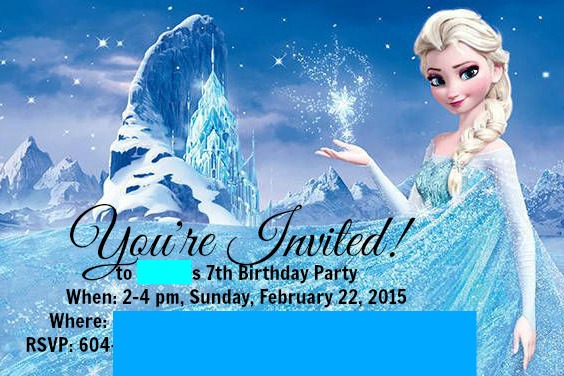Frozen birthday party invitation made using Picmonkey.