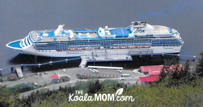 Princess cruise ship from a mountain viewpoint.