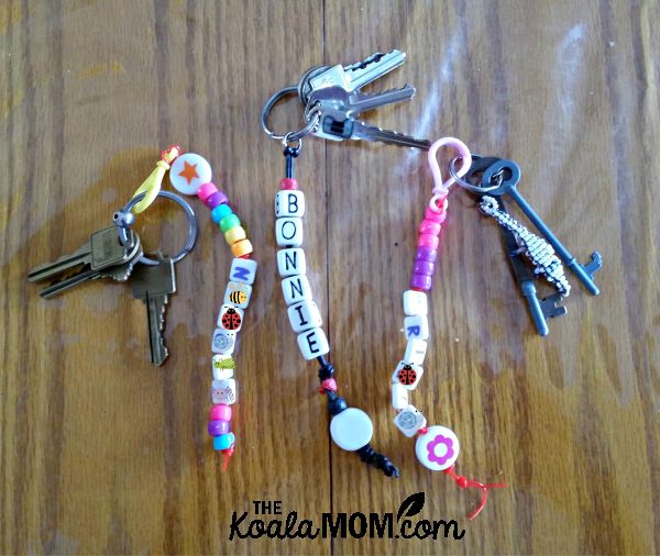 Three beaded name key chains