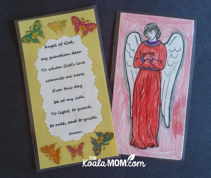 Guardian angel prayer cards made by kids