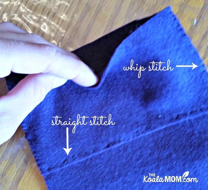 Sewing front pocket on the felt notebook case
