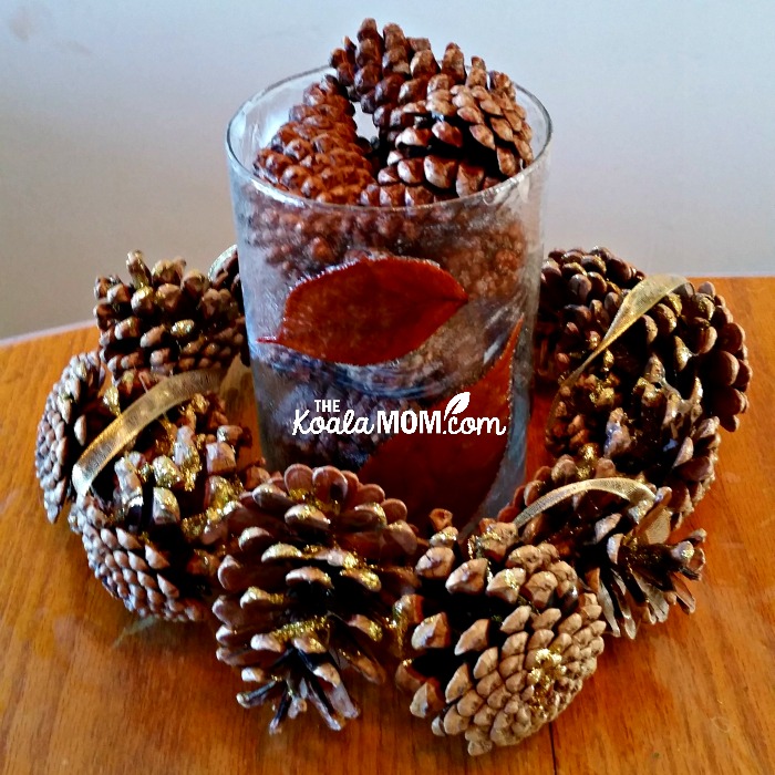 Fall vase and pine cone wreath