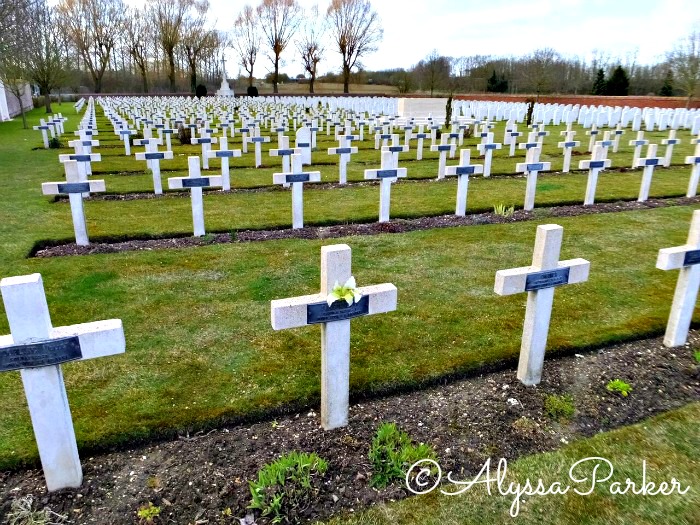 Lily on a cross in a war cemetery in France (a traveler shares her thoughts for Remembrance Day)