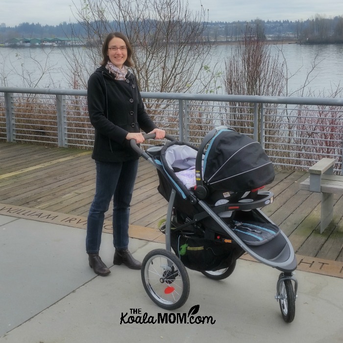 Bonnie Way with her Graco FastAction Fold Jogging Travel System at the park