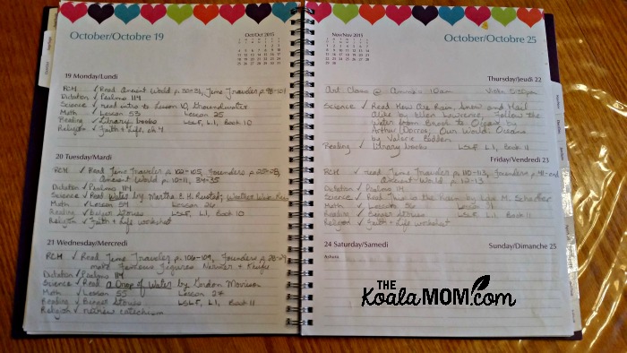 Organizing your homeschool with a planner: a sample page from my planner