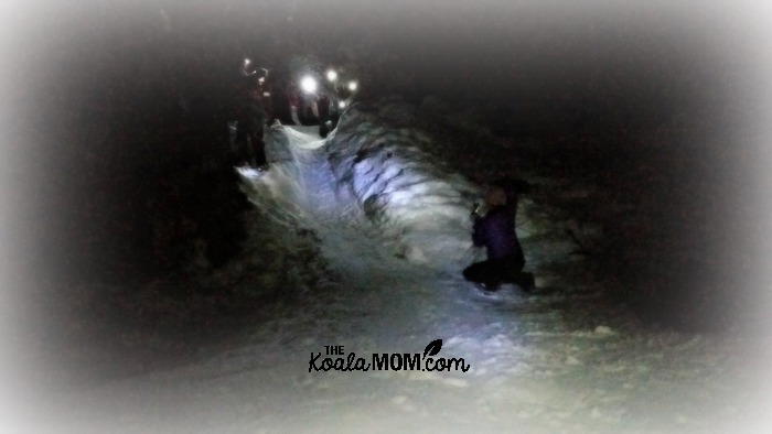 Sliding on our bums at Cypress Mountain during the snowshoe tour