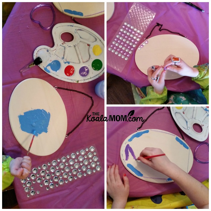 Girls decorating their name plaques