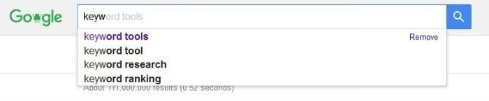 Searching for keywords in Google's search bar