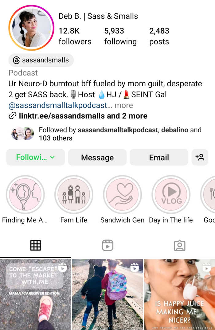 Screenshot of Sass & Smalls on Instagram.