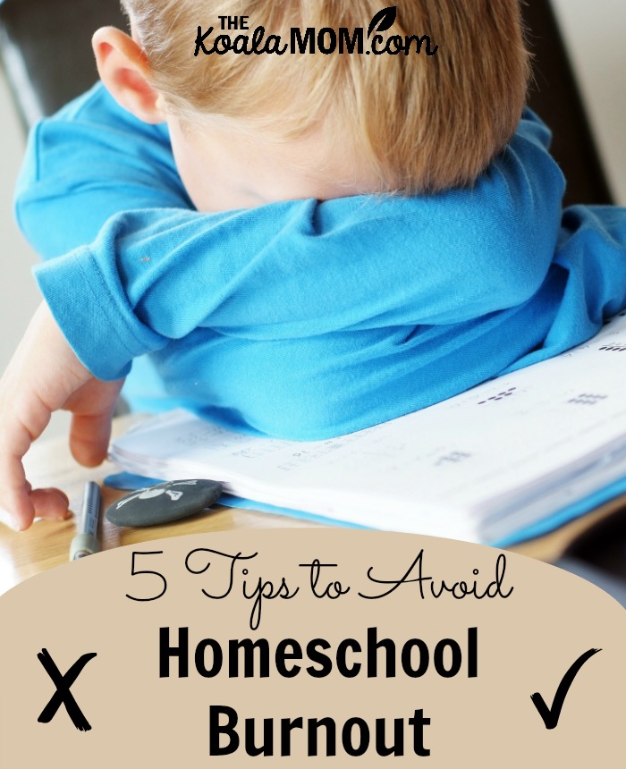 5 tips to avoid homeschool burnout (boy with his head on his arms on his schoolwork)