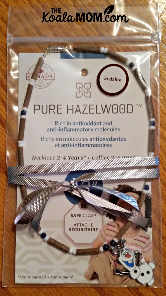 Pure Hazelwood toddler necklace with Olaf charm (natural eczema remedies)