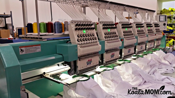 The logo embroidery machine at Bravo Apparel in Surrey, BC