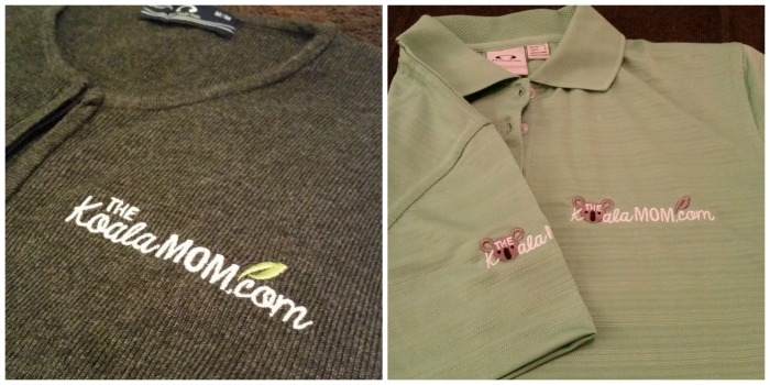 The Koala Mom logo on a polo and cardigan - school uniform style from Bravo Apparel