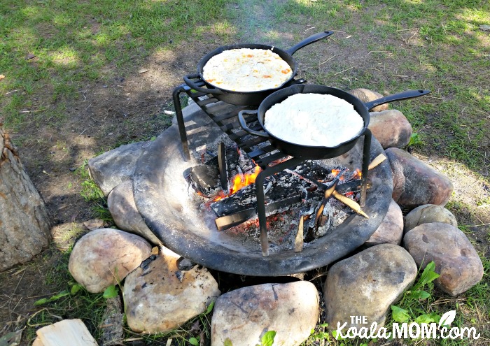 Bannock baking over the fire