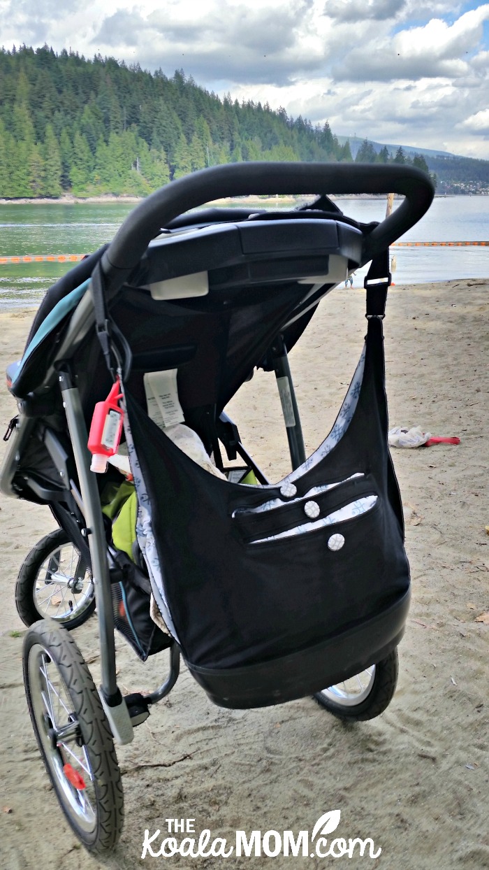 EquiptBaby diaper bag on my Graco jogging stroller at the beach