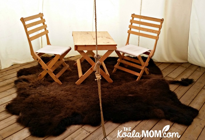 Inside our tipi in the Heritage Camping at Rocky Mountain House Historic Site