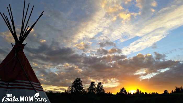 Our tipi at sunset - Rocky Mountain House National Historic Site