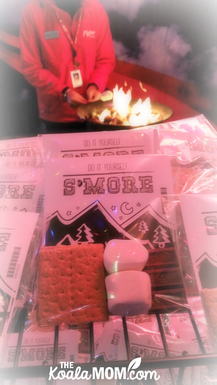 Making s'mores at FlyOver Canada