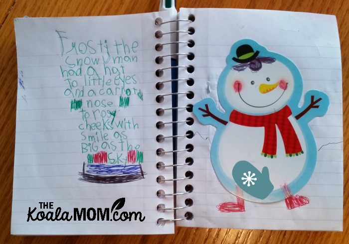 Frosty the Snowman story written by Lily in her road trip notebook