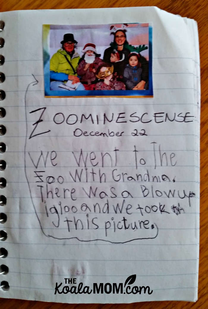 Zoominescene writing prompt and picture in a road trip notebook