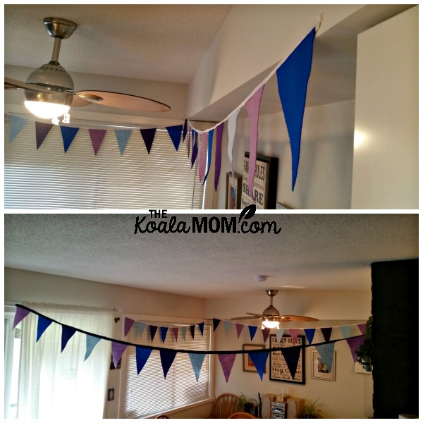 Purple and blue felt banner for a Narnia birthday party